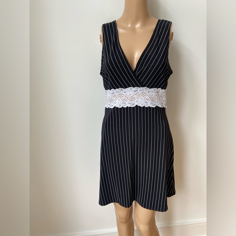 Pinstripe dress with lace